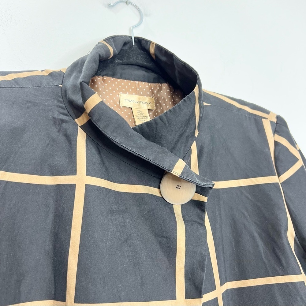 Old money pure silk black tan windowpane mock neck jacket blazer 16 - Picture 6 of 13